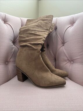 Universal Thread Taupe Slouch Suede Block Heel Boots